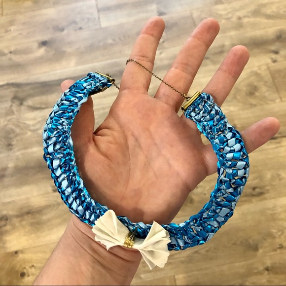 NWOT Jewelry Designer Mirit Weinstock necklace woven Rafia and ceramic bow - Picture 9 of 14